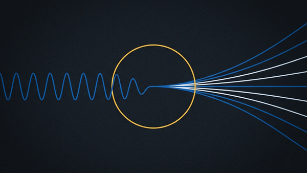 A geometric illustration of a voice waveform splitting into multiple distinct lines