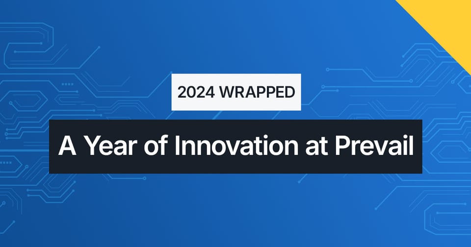 Image featuring subtle circuit board textures and the title "2024 Wrapped: A Year of Innovation at Prevail"